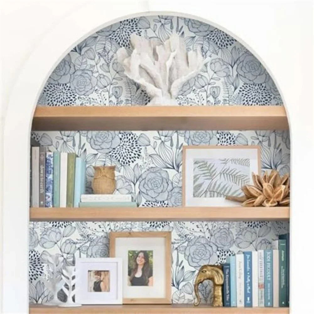 Navy Blue Floral Peel and Stick Wallpaper Blue and White Wallpaper